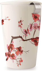 Cherry Blossom Kati Cup Double-Walled Ceramic Tea Cup with Removable Stainless Steel Infuser Basket and Lid, Steeps 12 oz Loose Leaf Tea, Lid and Cup Dishwasher & Microwave Safe