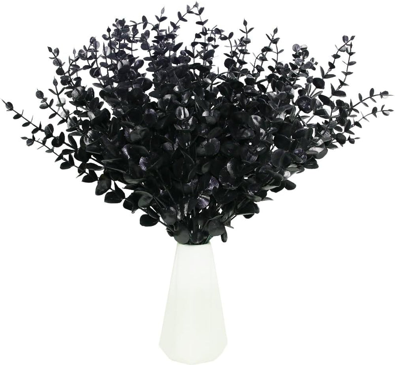 Black Artificial Eucalyptus Stem Bulk Halloween Faux Eucalyptuses Wedding Bouquet Centerpiece Home Decor (65, Black)