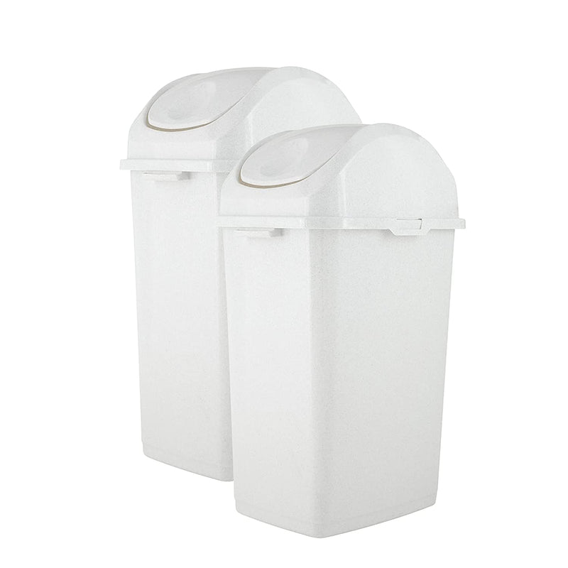 Kitchen Trash Can With Swing Top Lid White, 13 Gallon (2 Pack) Slim Waste Bin Du