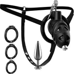 Male Chastity Cock Cage with Anal Butt Plugs, Adjustable Strap on Harness Chastity Belts Devices with 3 Sizes Rings, Penis Cage Adult Sex Toys with BDSM Bondage Gear Accessories