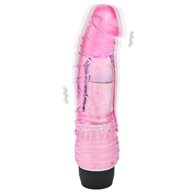 Realistic 7.5 Inch Multi-Speed Jelly Vibrating Dildo, Clear Pink