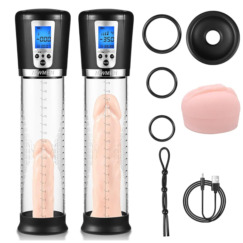 Electric Penis Vacuum Pump With 4 Suction Intensities, Automatic High-Vacuum Rechargeable Male Penis Enlargement Pump Extend Enhancer Masturbator Vagina Sleeve,Penis Rings Include Black