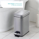 1.3 Gallon Bathroom Trash Can, Small Trash Can, Vanity Wastebasket for Bathroom, Slim Stainless Steel, Step Pedal, 5 Liter, Silver