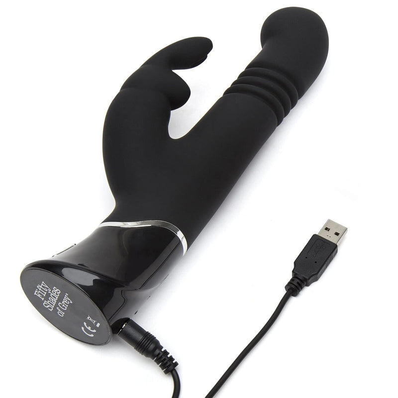 Greedy Girl Thrusting Rabbit Vibrator - 4.5 Inch Silicone Thrusting Vibrator For Women - Dual Stimulation Adult Sex Toy - Rechargeable & Waterproof - Black