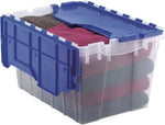 12-Gallon Plastic Stackable Storage KeepBox: Tote Container with Attached Hinged Lid, 21-1/2-Inch x 15-Inch x 12-1/2-Inch, Clear/Blue