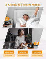 Alarm Clocks for Bedrooms, Digital Clock with Date Temperature and Weekday, Manual DST, Snooze, 2 Alarms, 4 Volumes for Living Room Home Bedside Desk (Black)