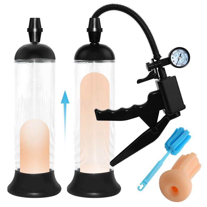 Penis Pump, Manual Vacuum Penispumps For Men Enlargement Pump, Penis Extender Enlarger With Pressure Gauge And Pocket Pussy And Cleaning Brush, Cock Pump Dick Pump For Male, Adult Sex Toys For Men