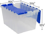 12-Gallon Plastic Stackable Storage KeepBox: Tote Container with Attached Hinged Lid, 21-1/2-Inch x 15-Inch x 12-1/2-Inch, Clear/Blue