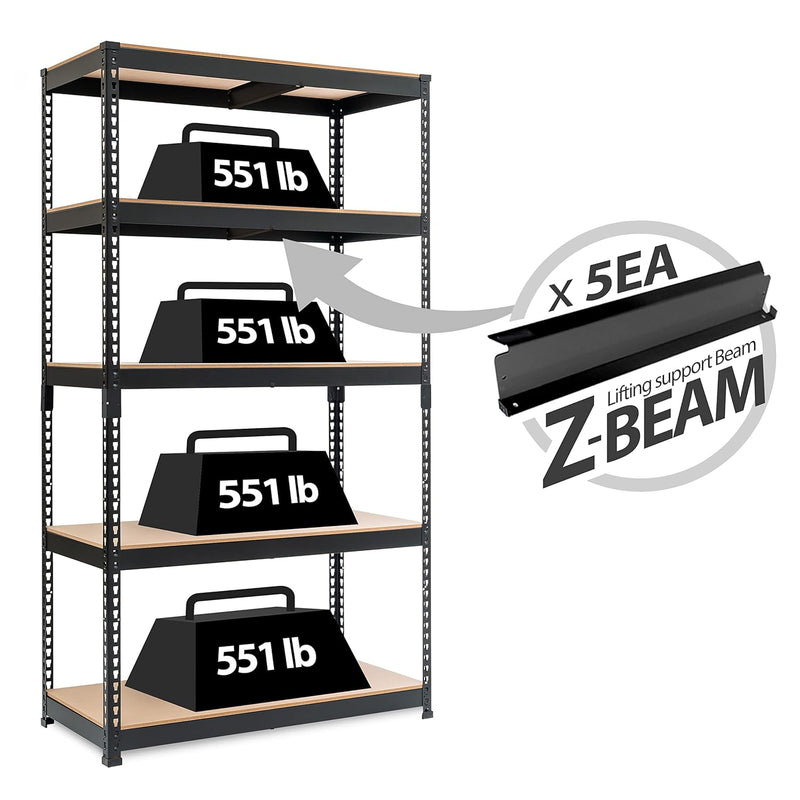 Z-Beam 5-Tier Laminated Heavy Duty Metal Shelving Unit Adjustable Garage Storage