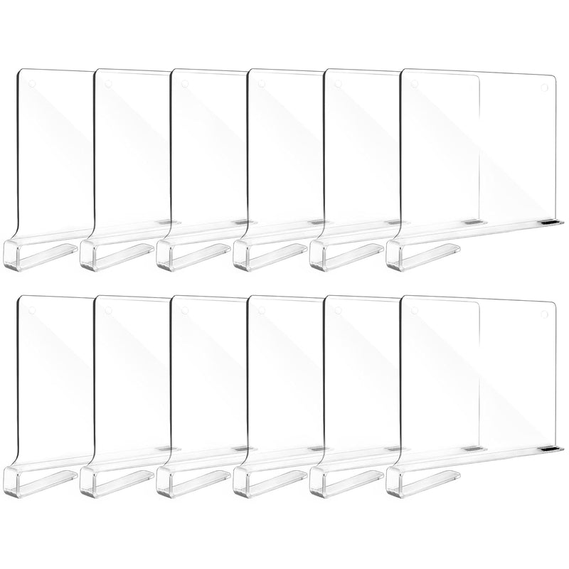 12pcs Shelf Dividers for Closet Organization Acrylic Shelf Divider for Wooden Shelving, Wood Shelf Organizer for Closet, Bedroom, Kitchen and Office