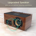 Digital LED Alarm Clock FM Radio, Fast Wireless Charger Station for iPhone/Samsung Galaxy, 5 Level Dimmer, USB Charging Port, 2 Sounds, Sleep Timer for Bedroom, Bedside, Desk - Wood