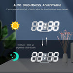 Led Digital Alarm, 3D Wall Clock Desk Auto Dimming 12/24 Hour Date Temperature Home Decor Remote Control Silent Snooze USB Nightlight Bedroom Living Room Kitchen Office 9.7inch Cool White