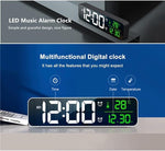 Digital Large Display Alarm Clock for Living Room Office Bedroom Decor LED Electronic Date Temp Display Wall Electric Clocks Automatic Brightness Dimmer Smart Cool Modern Desk Accessories Black