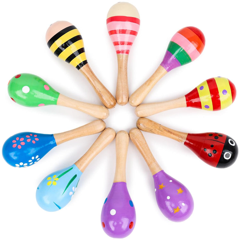 10Pcs Toddler Maracas Toys, Mini Wooden Maracas For Kids Musical Instrument