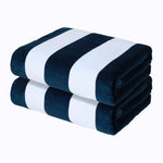 2-Pack Cotton Oversized 35"x70" Cabana Stripe Beach Towels, Super Absorbent Soft Plush Pool Towel, Bath Towel (Dark Navy)