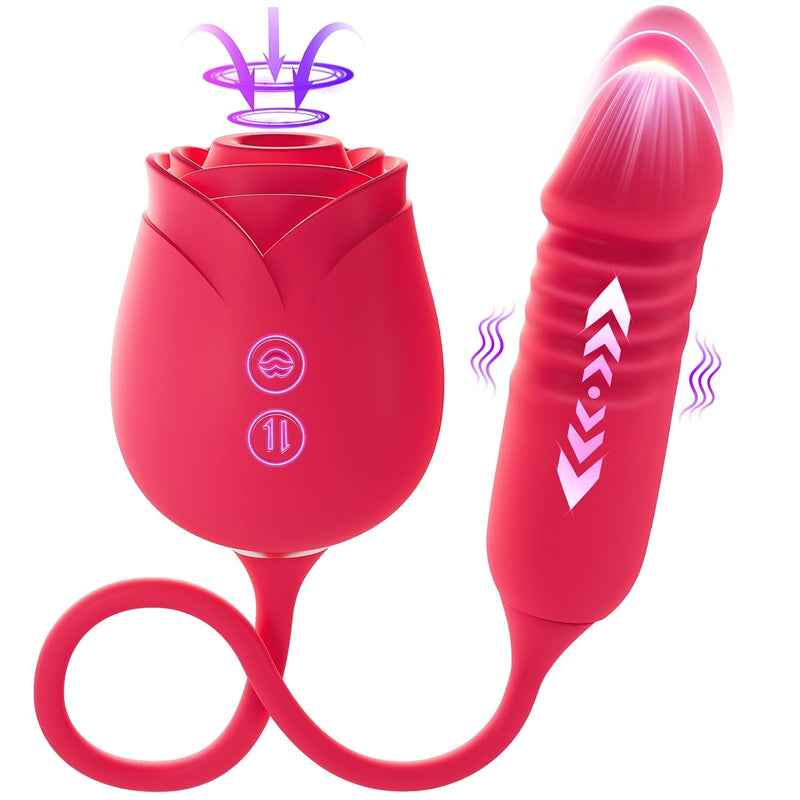 Vibrator Dildo Sex Toys For Women - Uprgraded Rose Sex Toy With Thrusting G Spot Vibrators & 10 Sucking Modes For Clitoral Nipple Stimulation Anal Dildos Adult Sex Toys Games For Couples Sex Machine