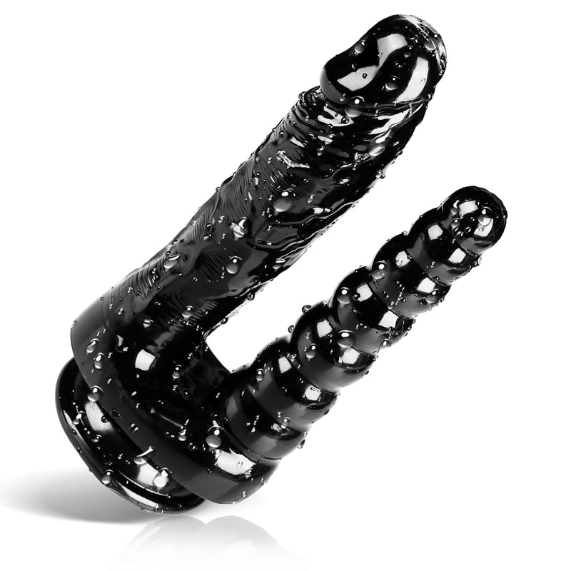 8 Inch Double Ended Realistic Thrusting Dildo Sex Toy Anal Beads Butt Plug For Women, Men And Couples, Dildo For Clitoral G-Spot Anal Plug Stimulation With Strong Suction Cup