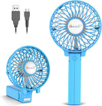 Mini Handheld Fan, USB Desk Fan, Small Personal Portable Table Fan with USB Rechargeable Battery Operated Cooling Folding Electric Fan for Travel Office Room Household Blue