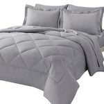 Full Comforter Set With Sheets 7 Pieces Bed In A Bag Light Grey All Season Bedding Sets With Comforter, Pillow Shams, Flat Sheet, Fitted Sheet And Pillowcases