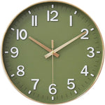 Wall Clocks Battery Operated,12 inch Silent Non Ticking Modern Wall Clock for Living Room Bedroom Kitchen Office Classroom Decor (Olive Green and Gold)