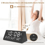 Digital Alarm Clocks for Bedrooms - Wooden Desk Clock with Date, Day of Week, USB Port, Temperature, Dimmer for Bedside Table, Living Room, Office, Adjustable Volume, Auto DST, Wood Decor