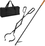 Heavy Duty Fire Tong and Blow Fire Poker Stick Set with Handbag, Fireplace Poker Grabber with Blow, firewood Grabber Tool for Wood-Burning Fire Pit or Fireplace Bonfire Indoor Outdoor use