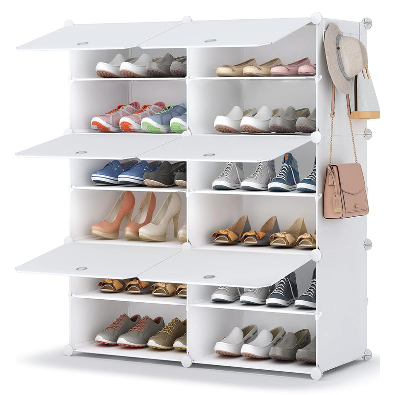 Shoe Rack, 6 Tier Shoe Storage Cabinet 24 Pair Plastic Shoe Shelves Organizer Fo