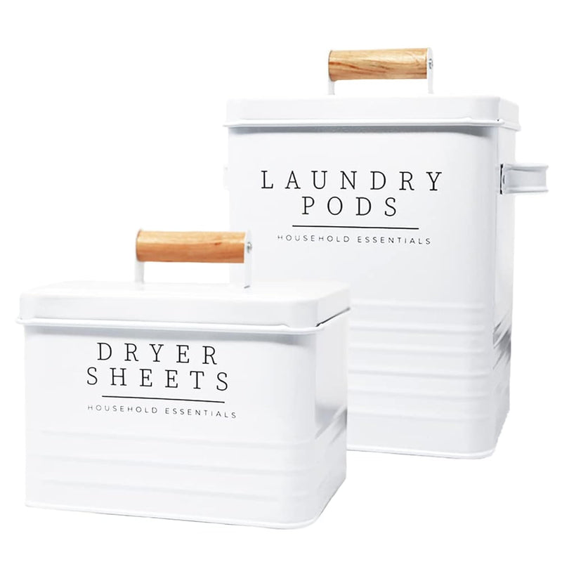 Modern Farmhouse Metal Laundry Pods Container With Dryer Sheet Holder For Laundr