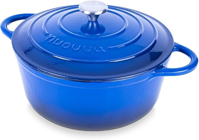 Cast Iron Dutch Oven with Lid – Non-Stick Ovenproof Enamelled Casserole Pot, Oven Safe up to 500° F – Sturdy Dutch Oven Cookware – Dark Blue, 6.4-Quart, 28cm