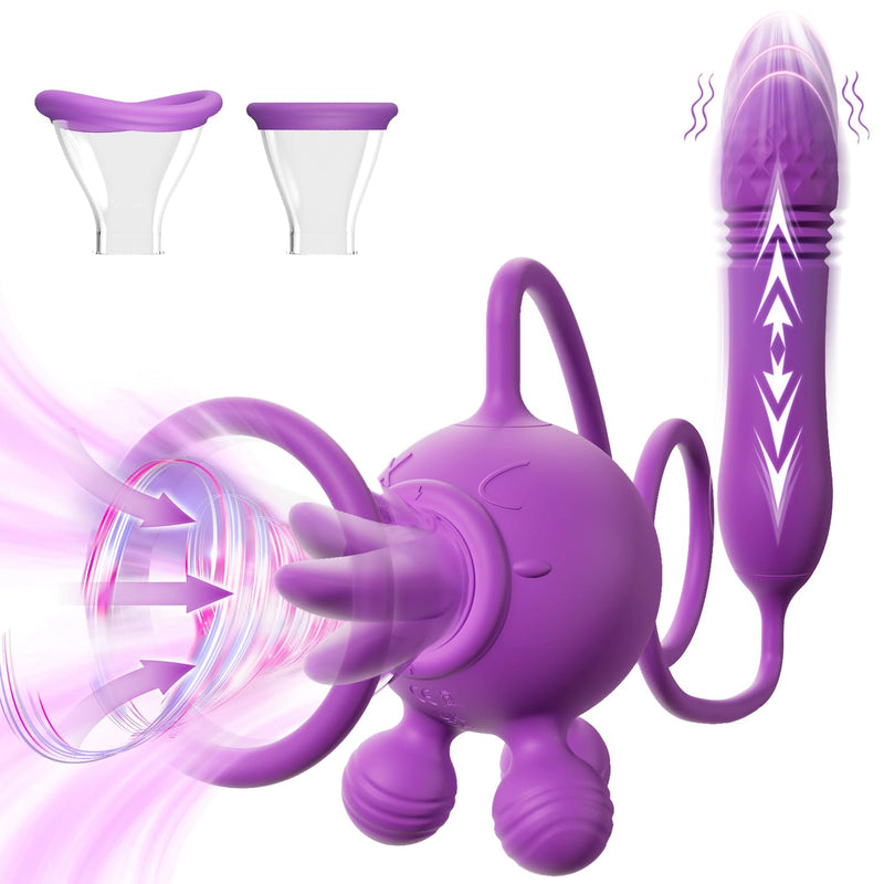 Sucking Sex Vibrator Adult Toy - 4 In 1 Sexual Tool For Women Clitoral Nipple Pleasure With Tongue Licking & Strong Sucking & Thrusting Dildo, G Spot Massage Vibrator Clit Stimulator For Couples Game