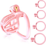 Male Chastity Device Cock Cage - Lightweight Plastic Chastity Cage for Man Penis Exercise 3D Printed Pink Large Adult Sex Toy with 4 Sizes Rings Invisible Lock and Key