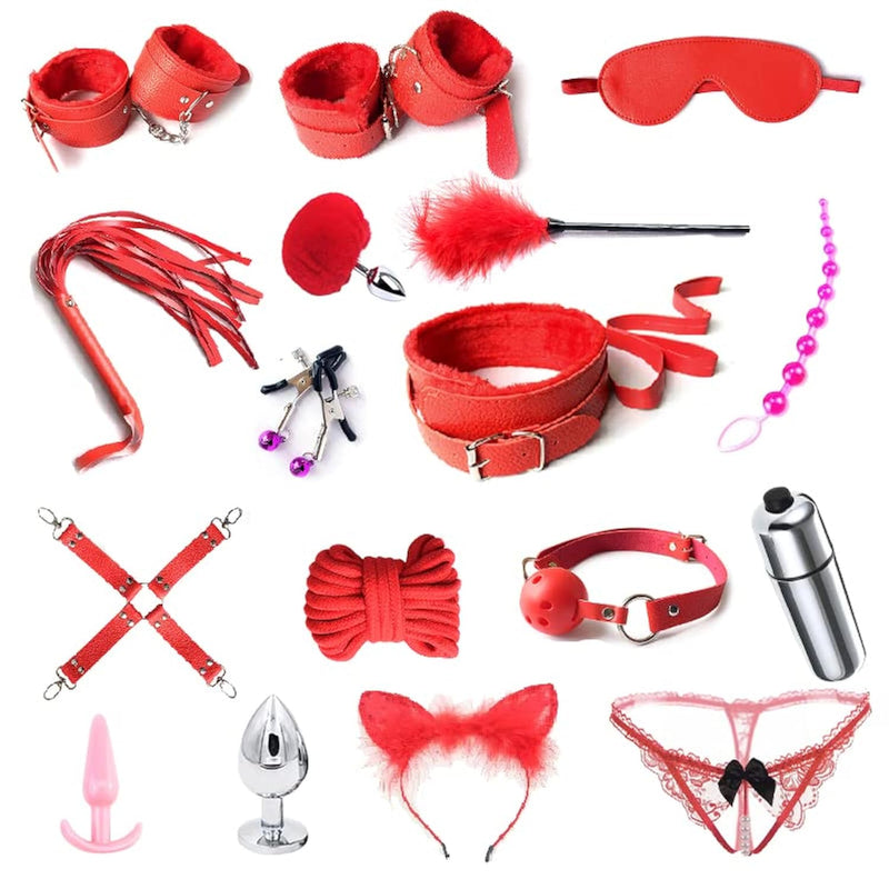 Bdsm Restraints Sex Toys 17Pc Bondage Restraints Set Fetish Bed Restraints Kits For Beginners,Gang Ball Play, Vibrators Massagers, Bondage Kit For Couples Sex