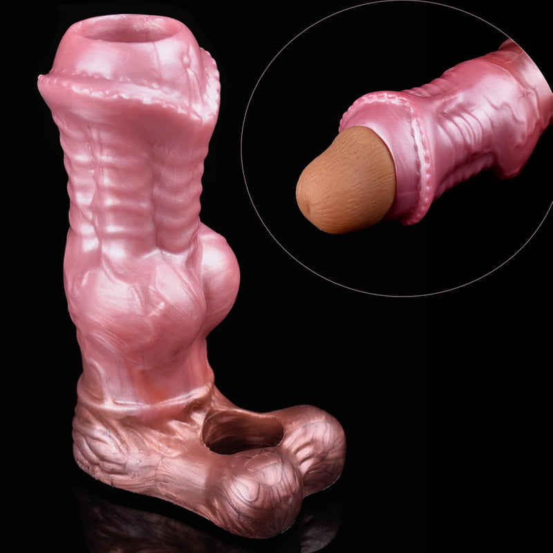 Silicone Horse Penis Enlarger Slevee,Wearable Elastic Cock Ring Enlargement Slevee,Realistic Shaft With Dog Knot,Soft Dildo Hollow Sleeve Adult Sex Toy Suitable For Men Increase Perimeter & Endurance