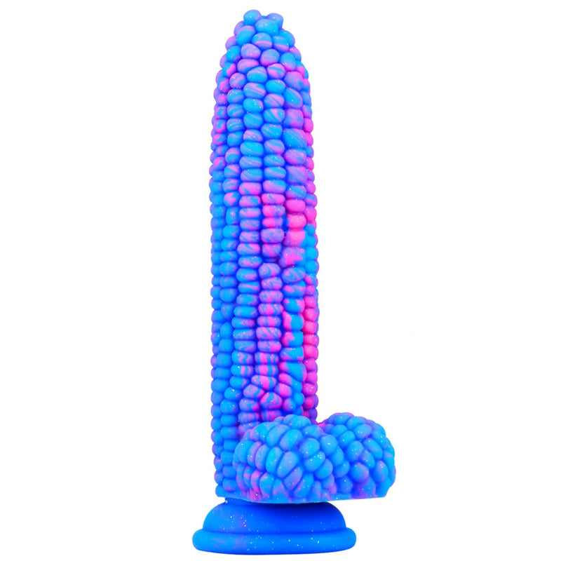 Dildo Colourful Big Grain Corn Adult Sex Toy With Strong Suction Cup 8 Inch Flexible Soft Vegetable Dildos - Blue 1.0 Count