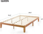 Naturalista Classic - 12 Inch Solid Wood Platform Bed with Wooden Slats, No Box Spring Needed, Easy Assembly, Queen, Pine