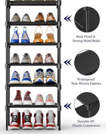 Shoe Rack for Closet - Stackable Shoe Organizer for Closet, Closet Shoe Organizer with Non-Woven Fabric, Space-Saving Shoe Rack for Front Door Entrance, Closet Floor, Cabinet, X-Large, Black