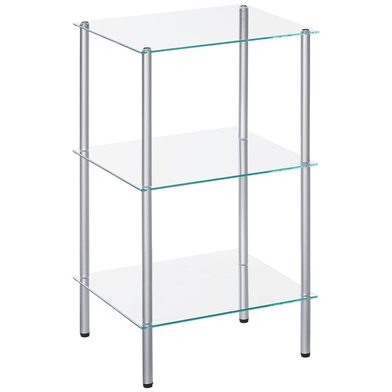 Glass Shelf, 3 Tier Standing Shelf Unit, Durable Glass Shelving Stand For Small