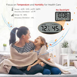 Auto Set Digital Wall Clock Battery Operated, Desk Clocks with Temperature, Humidity and Date, Large Display Digital Calendar Alarm Clock for Elderly, Bedroom, Office, 8 Time Zone, Auto DST.