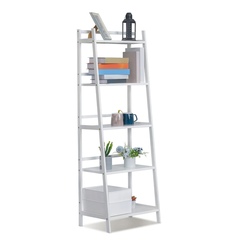 Ladder Shelf For Plant Flower Book, Bamboo 5-Tier Trapezoid Storage Shelf Organi