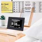 Clock with Day and Date for Elderly-3 Colors Display Digital Calendar Alarm Clock Dementia Alzheimers Clock with Extra Large Display (7in Black)