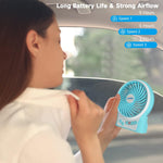 3 Speeds Mini Desk Fan, Rechargeable Battery Operated Fan with LED Light, Portable USB Fan Quiet for Home, Office, Travel, Camping, Outdoor, Indoor Fan, 4.9-Inch, Blue