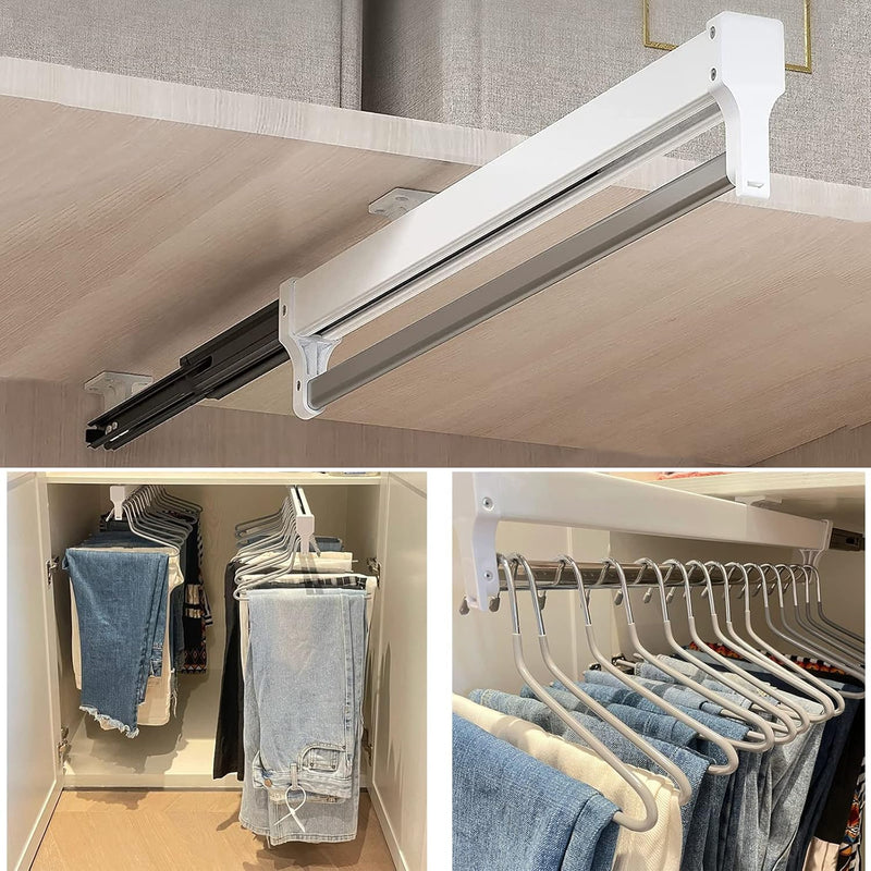 Pull Out Closet Valet Rod, Adjustable Sliding Heavy Duty Steel Top Mounted Cloth