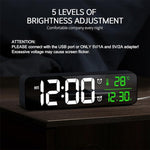 Digital Large Display Alarm Clock for Living Room Office Bedroom Decor LED Electronic Date Temp Display Wall Electric Clocks Automatic Brightness Dimmer Smart Cool Modern Desk Accessories Black