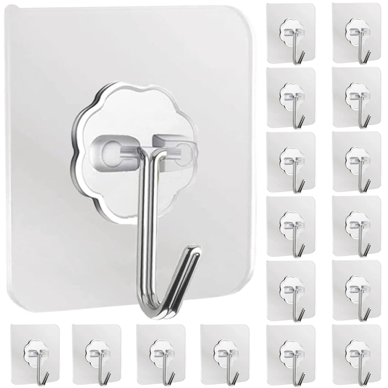 Adhesive Hooks For Hanging, Stainless Steel 16 Pack Sticky Wall Hooks 22Lb(Max)