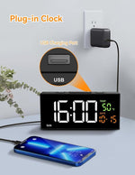 Alarm Clocks for Bedrooms, Digital Clock with Date Temperature and Weekday, Manual DST, Snooze, 2 Alarms, 4 Volumes for Living Room Home Bedside Desk (Black)