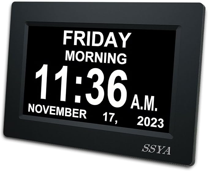 7 Inch Calendar Clock - 12 Alarm Options, Level 5 Auto Dimmable Display,Extra Large Impaired Vision Digital Clock with Non-Abbreviated Day & Month Alarm Clock (7 inch)