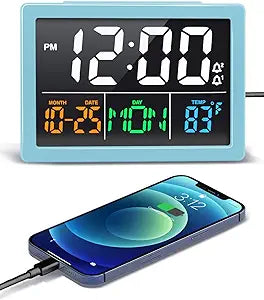 Digital Alarm Clock, with 5.5" Large LED Time Display, Adjustable Alarm Volume, 6 Level Brightness, Alarm Settings, USB Charger, Temperature Detect, Snooze, Clocks for Bedroom, Bedside, Desk, Black