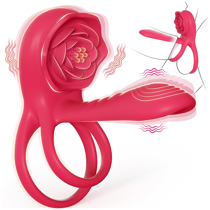 Vibrating Cock Ring Penis Sleeve With Rose Clitoral Stimulator, Penis Ring Vibrator Couples Adult Sex Toys For Men Women, Male Female Couple Sex Toy With G Spot Clitoris Vibrator