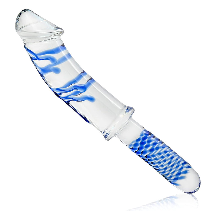 Crystal Anal Plug Butt Glass Dildo Handheld Realistic Dildo With Blue Raised Spiral Texture