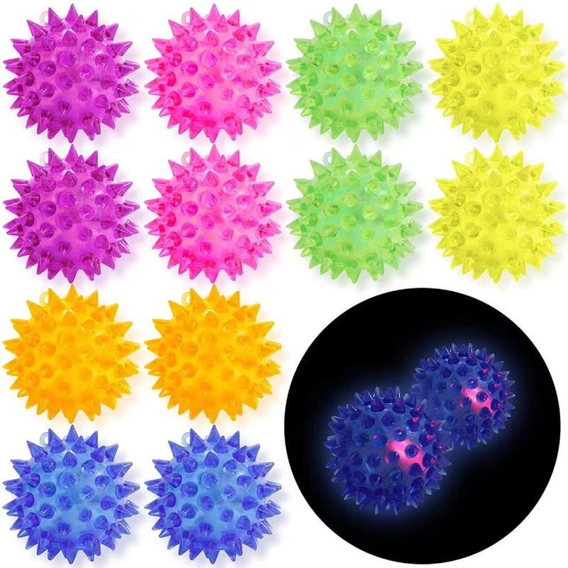 12 Pack Led Light Up Fidget Sensory Bouncy Spiky Ball Squishy Glow In The Dark